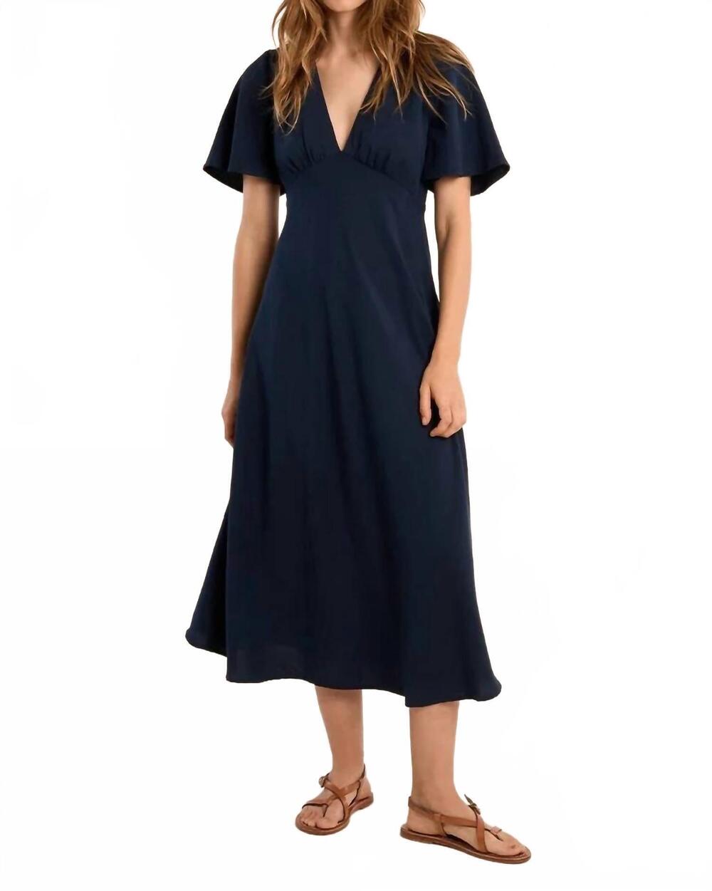 NEW MOLLY BRACKEN classic v-neck dress in navy